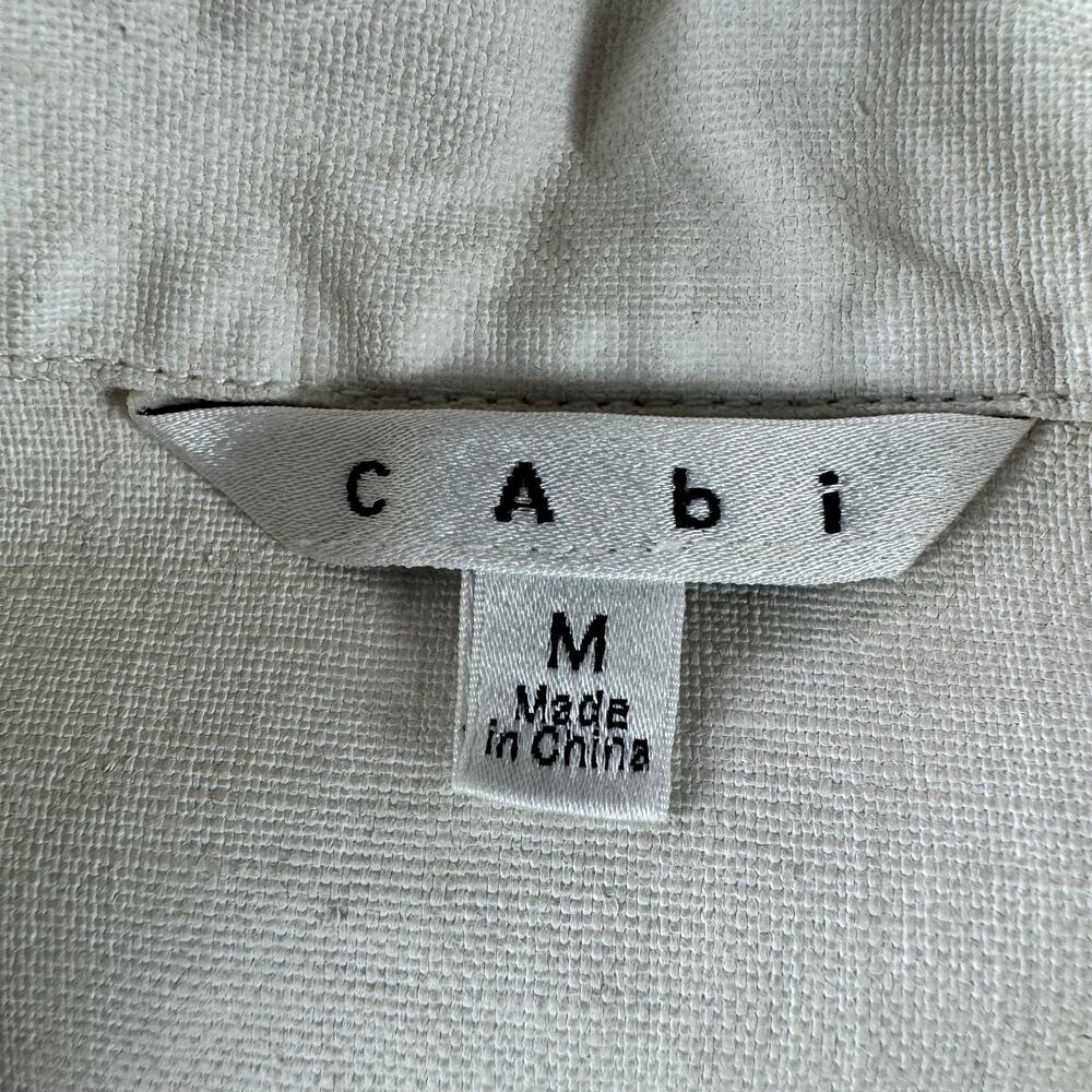 CAbi White Ruffle Blazer Jacket Medium Cropped 100% Linen Blend Military Chic - Picture 6 of 10